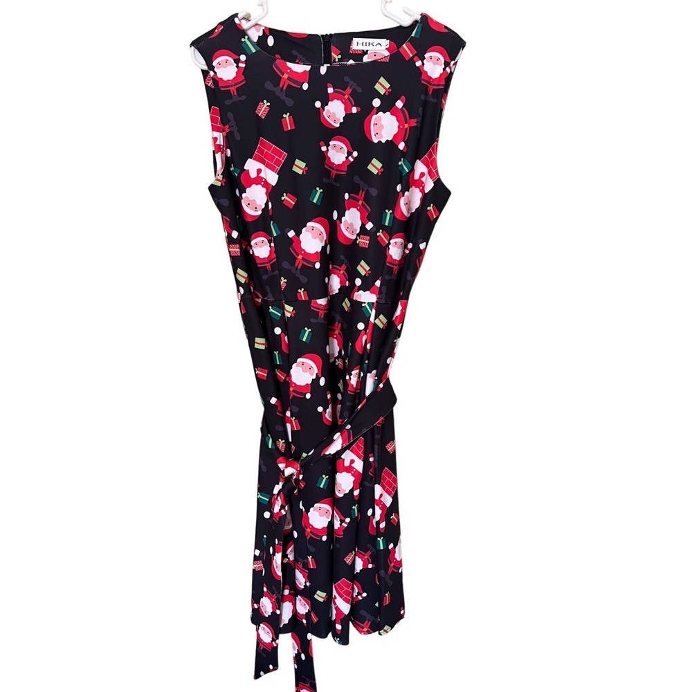 Hika Women's Christmas Santa Dress Size L Polyester Sleeveless Black & Red  holi